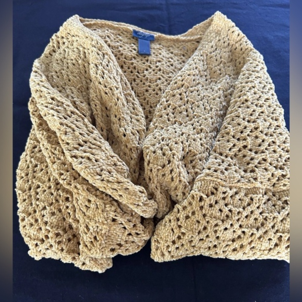 Daytrip Crochet Open Front Cardigan Butterscotch Lrg Cozy Relaxed Soft Grannycor